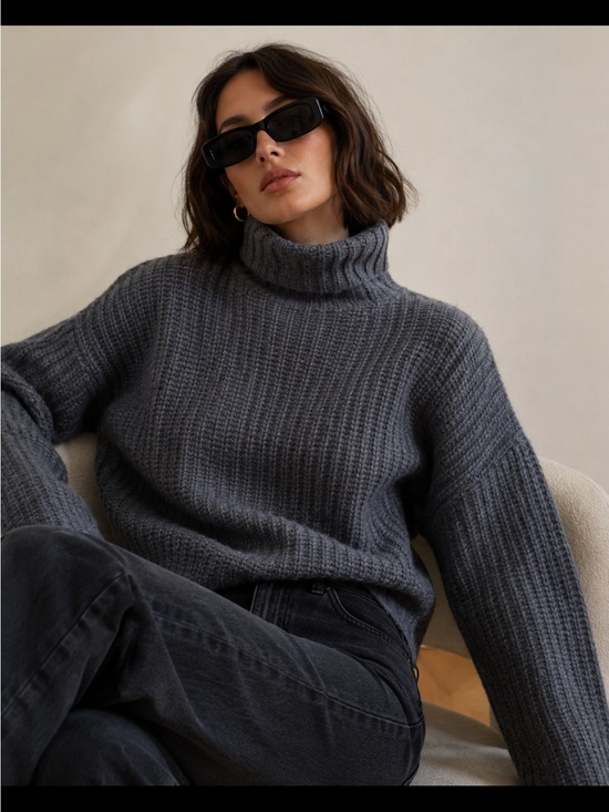 Isabel Marant Sweaters - Isabel Marant Turtleneck Cozy Ribbed Sweater - Charcoal Gray